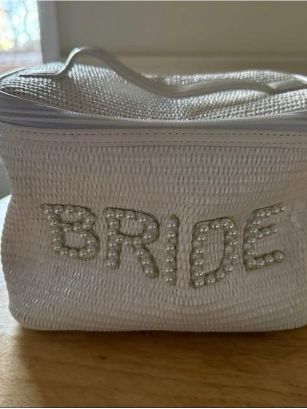 Bride Pearl-Accent White Bridal Cosmetic Bag